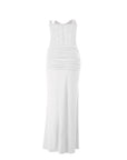 Elegant Strapless Long Dress with Waist Tie