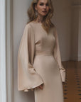 Elegant Backless Dress with Flare Sleeves