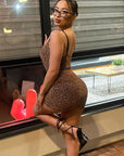 Sexy Backless Knitted Dress with Rhinestones