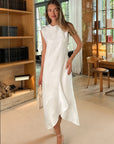 Elegant White Round Neck A-Line Dress for Women