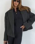 Vintage Grey Short Sleeve Blazer for Women