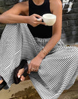 Trendy Striped Wide Leg Pants with Elastic Waist