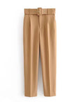 Casual High Waist Straight Leg Pants with Belt