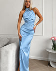Elegant Halter Neck Satin Dress for Summer