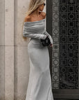 Gray Modal Bodycon Dress with Off Shoulder Neck