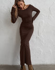 Elegant Long Sleeve Round Neck Backless Dress