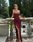 Fashionable Sexy Low-Cut Asymmetrical Satin Dress
