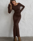 Elegant Long Sleeve Round Neck Backless Dress