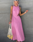 French Style Hollow Waist Cotton Linen Dress