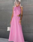 French Style Hollow Waist Cotton Linen Dress