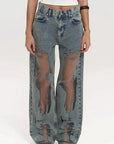 Y2K Vintage Straight Leg Jeans with Hollow Design