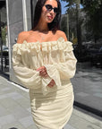 French Style Ruffled Dress in Apricot