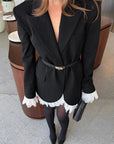 Elegant Women's Black Blazer with Lace Trim