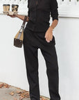 Stylish Solid Color Button Top and Long Pants Set