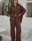 Casual Cotton Linen Khaki Shirt and Pants Set