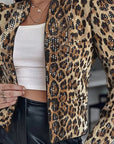 Women's Leopard Print Sequin Long Sleeve Blazer