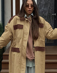 British Style Retro Color Block Lapel Jacket for Women