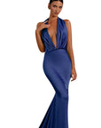 Elegant Deep V Neck Backless Satin Evening Dress
