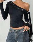 Sexy Asymmetrical Long Sleeve T-Shirt