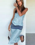 French Color Block Strapless Midi Dress