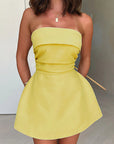 Solid Color Strapless A-Line Dress for Women