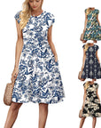 Fashionable Printed Dress with Cap Sleeves
