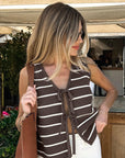 New Striped Knitted Vest with Bow for Women