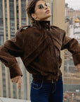 Winter New Brown Motorcycle Jacket for Women