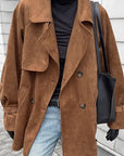 Brown Double-Breasted Suede Coat for Women