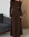 Chic Asymmetrical Shoulder Top and Long Skirt Set
