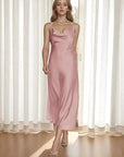 New Women's Satin Maxi Dress with Spaghetti Straps