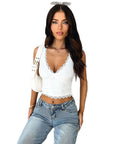 Lace Trim V-Neck Cropped Camisole Top