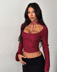 Lace Sheer Long Sleeve Top with Tie