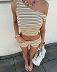 Sexy Striped Crop Top and Shorts Set for Women