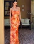 Elegant Strapless Floral Maxi Dress