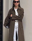 Retro Brown Suede Long Coat for Women
