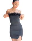 Chic Strapless Bodycon Dress with Feather Detail