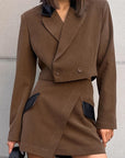 French Vintage Brown Woolen Suit Set for Women