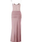Elegant Strapless Long Dress with Waist Tie