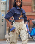 Stylish Cropped Denim Jacket with Lapel for Women