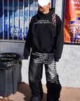 Vintage American Pattern Denim Shorts for Men