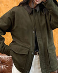 Autumn Winter Color Block Jacket with Pockets