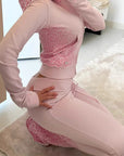Trendy Pink Hooded Sweatshirt and High-Waisted Pants Set