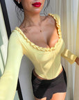 Ruffled Long Sleeve Waist Tie Top