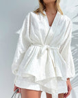 Fashionable V-Neck Puff Sleeve Two-Piece Set