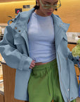 Cotton High Neck Drawstring Long Sleeve Jacket for Women