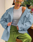 Cotton High Neck Drawstring Long Sleeve Jacket for Women