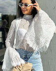 French Style Lace Blouse with Ruffled Sleeves