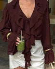 French Style Chiffon Ruffle Blouse for Women