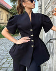 French Petal Sleeve Waist Shirt for Women